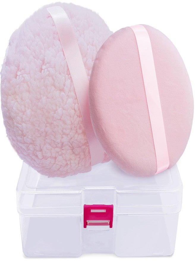 ABOLINE 2pcs Powder Puffs, 6'' Body Powder Puff and 5'' Dusting Powder Puff and Container, Extra Large, Fluffy Soft, Washable, Reusable - Image 1